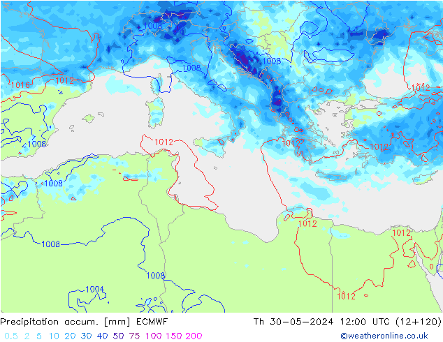 Precipitation accum. ECMWF  30.05.2024 12 UTC