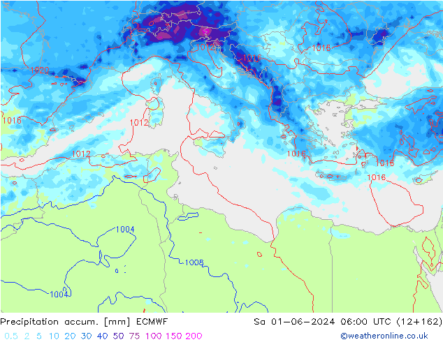 Toplam Yağış ECMWF Cts 01.06.2024 06 UTC