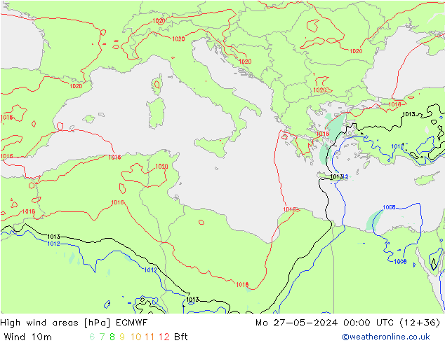 yüksek rüzgarlı alanlar ECMWF Pzt 27.05.2024 00 UTC