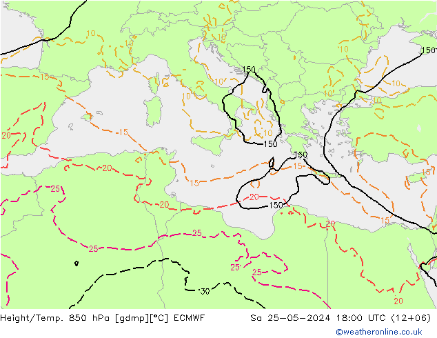 Z500/Yağmur (+YB)/Z850 ECMWF Cts 25.05.2024 18 UTC