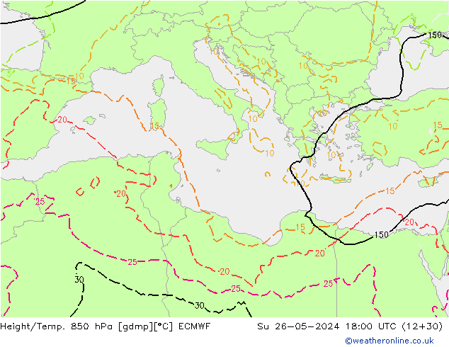 Z500/Rain (+SLP)/Z850 ECMWF So 26.05.2024 18 UTC