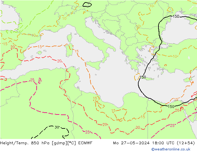 Height/Temp. 850 hPa ECMWF lun 27.05.2024 18 UTC