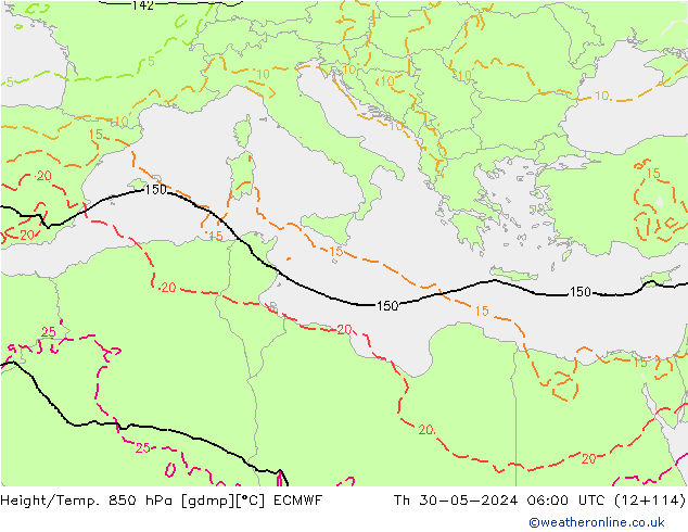 Height/Temp. 850 hPa ECMWF Čt 30.05.2024 06 UTC