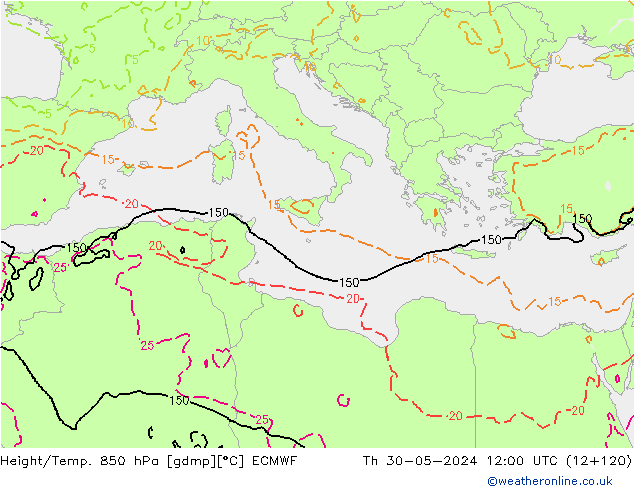 Height/Temp. 850 hPa ECMWF  30.05.2024 12 UTC