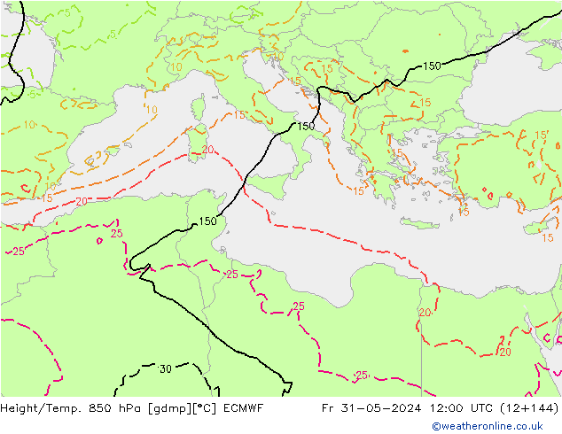 Height/Temp. 850 hPa ECMWF Sex 31.05.2024 12 UTC