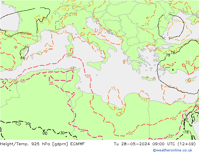 Height/Temp. 925 гПа ECMWF вт 28.05.2024 09 UTC