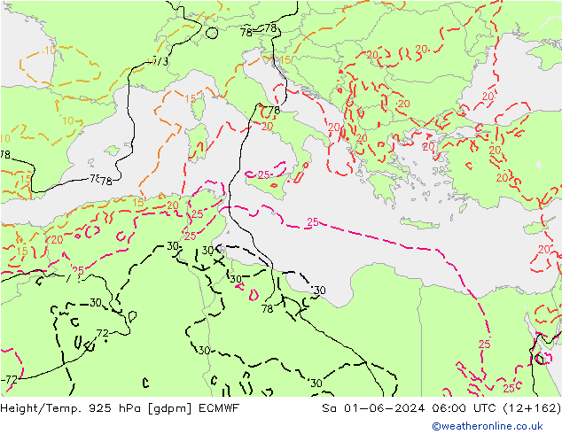 Géop./Temp. 925 hPa ECMWF sam 01.06.2024 06 UTC