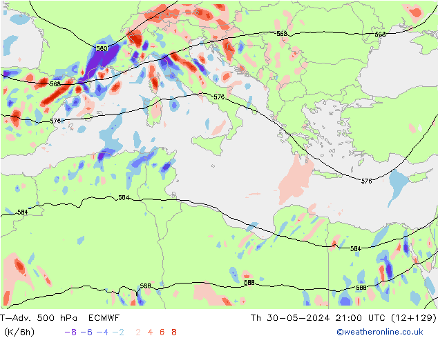 T-Adv. 500 hPa ECMWF Th 30.05.2024 21 UTC