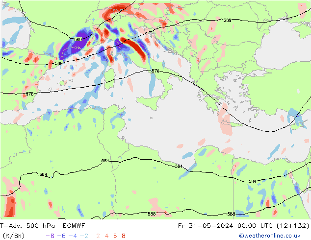 T-Adv. 500 hPa ECMWF Cu 31.05.2024 00 UTC