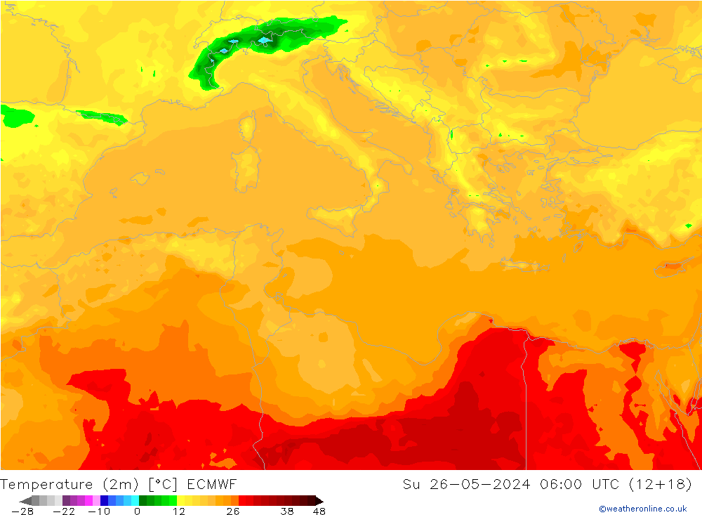 Temperatura (2m) ECMWF dom 26.05.2024 06 UTC