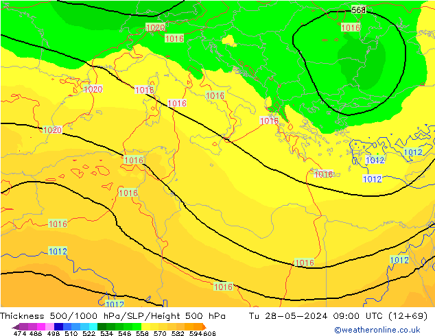 Thck 500-1000hPa ECMWF Tu 28.05.2024 09 UTC