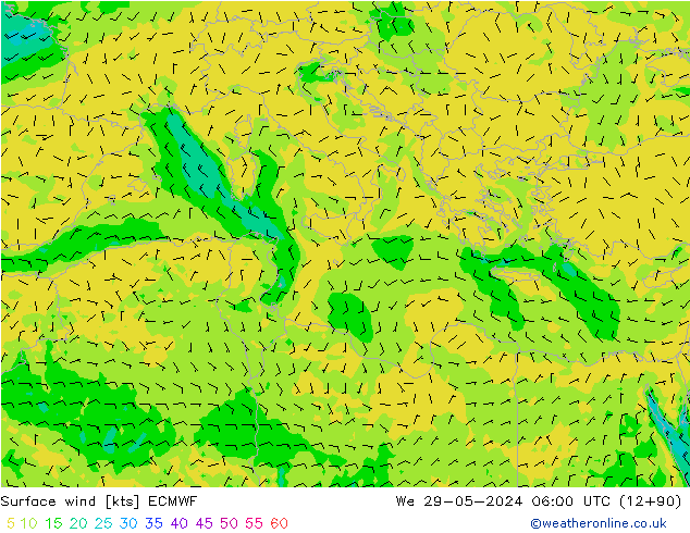 Vento 10 m ECMWF mer 29.05.2024 06 UTC