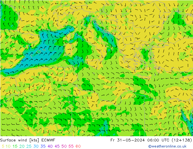 Surface wind ECMWF Fr 31.05.2024 06 UTC