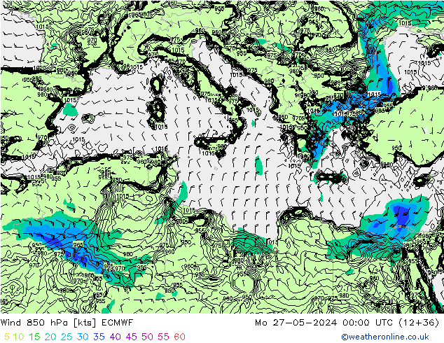 Wind 850 hPa ECMWF Mo 27.05.2024 00 UTC