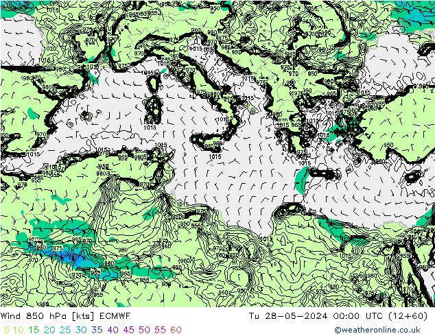 Vento 850 hPa ECMWF Ter 28.05.2024 00 UTC