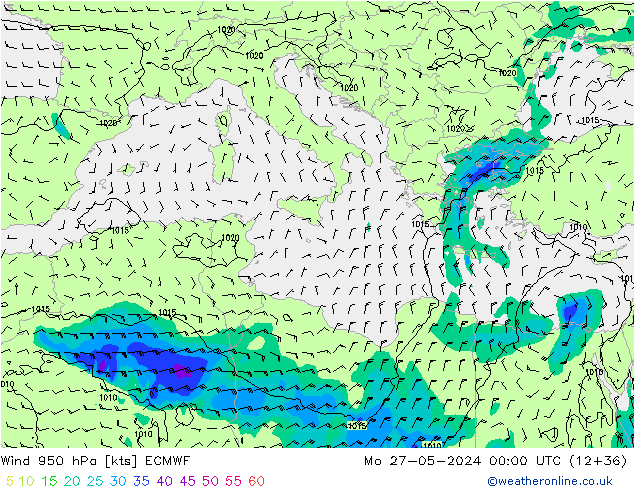 Wind 950 hPa ECMWF Mo 27.05.2024 00 UTC
