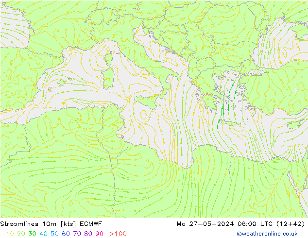 Stroomlijn 10m ECMWF ma 27.05.2024 06 UTC