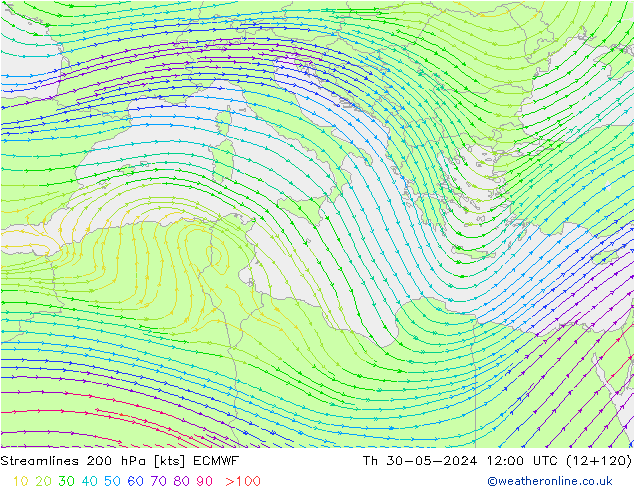 Streamlines 200 hPa ECMWF Th 30.05.2024 12 UTC