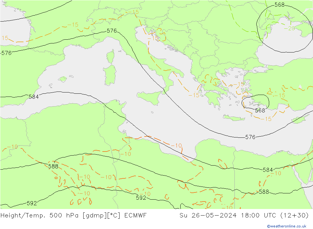 Z500/Rain (+SLP)/Z850 ECMWF Ne 26.05.2024 18 UTC