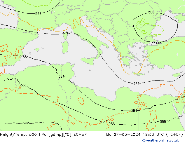 Z500/Rain (+SLP)/Z850 ECMWF lun 27.05.2024 18 UTC