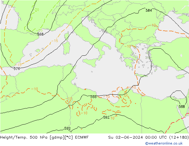 Z500/Rain (+SLP)/Z850 ECMWF So 02.06.2024 00 UTC