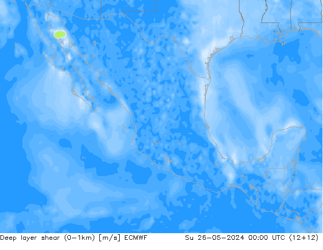 Deep layer shear (0-1km) ECMWF  26.05.2024 00 UTC