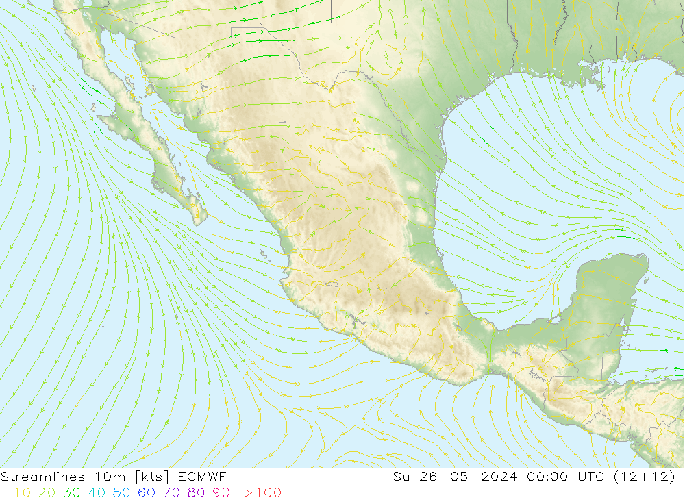 Línea de corriente 10m ECMWF dom 26.05.2024 00 UTC