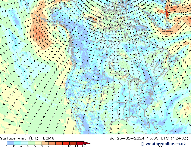 Bodenwind (bft) ECMWF Sa 25.05.2024 15 UTC