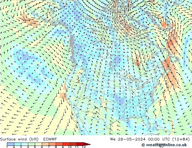 Wind 10 m (bft) ECMWF wo 29.05.2024 00 UTC