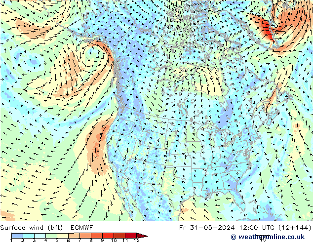 Surface wind (bft) ECMWF Fr 31.05.2024 12 UTC