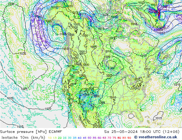 Isotachs (kph) ECMWF Sa 25.05.2024 18 UTC