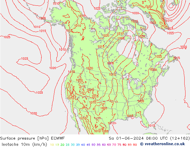 Isotachen (km/h) ECMWF za 01.06.2024 06 UTC