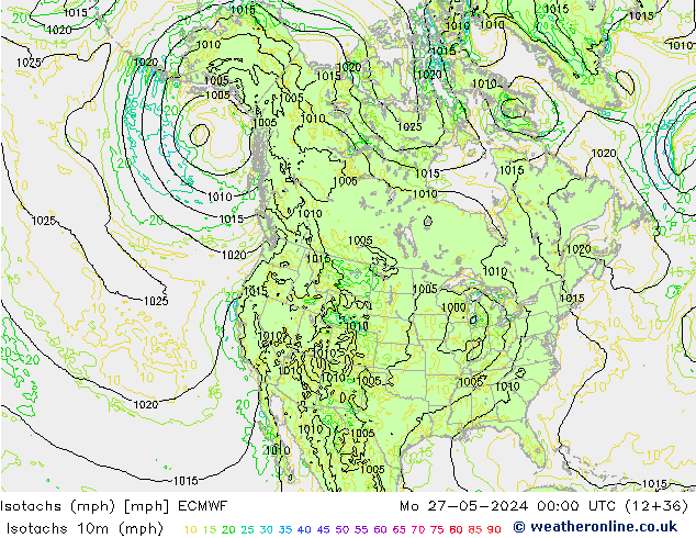 Isotachs (mph) ECMWF Po 27.05.2024 00 UTC