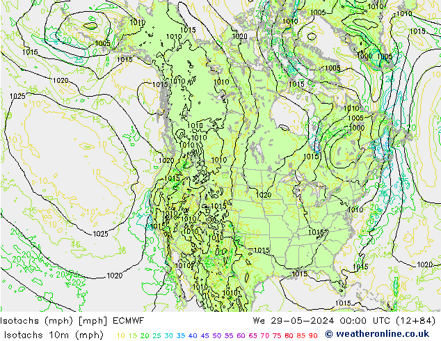 Isotachen (mph) ECMWF wo 29.05.2024 00 UTC