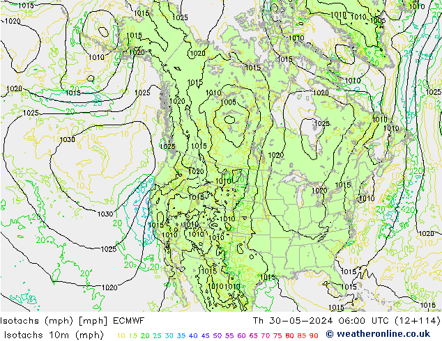 Isotachs (mph) ECMWF gio 30.05.2024 06 UTC