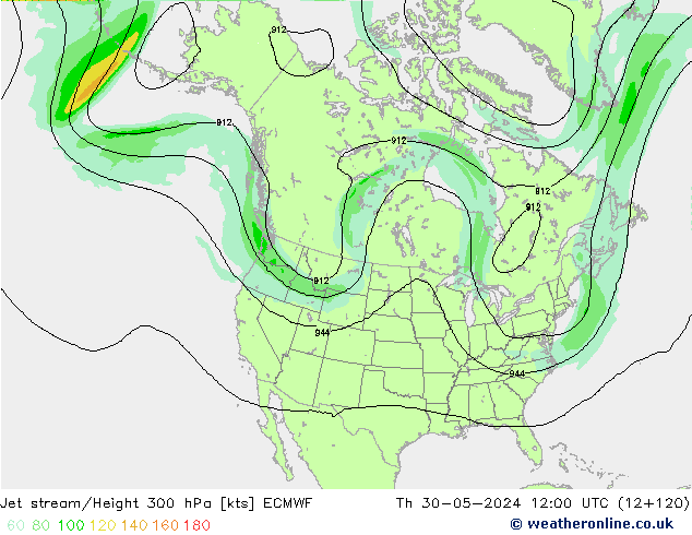 Corrente a getto ECMWF gio 30.05.2024 12 UTC