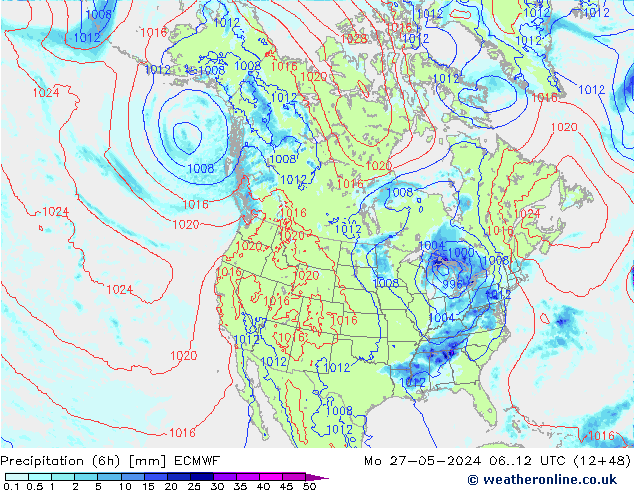 Z500/Rain (+SLP)/Z850 ECMWF pon. 27.05.2024 12 UTC