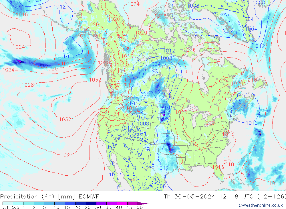 Z500/Rain (+SLP)/Z850 ECMWF jue 30.05.2024 18 UTC