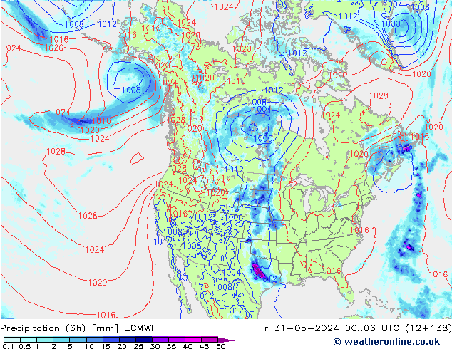 Z500/Rain (+SLP)/Z850 ECMWF Fr 31.05.2024 06 UTC