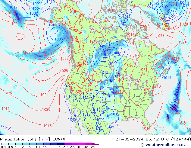 Z500/Rain (+SLP)/Z850 ECMWF Fr 31.05.2024 12 UTC