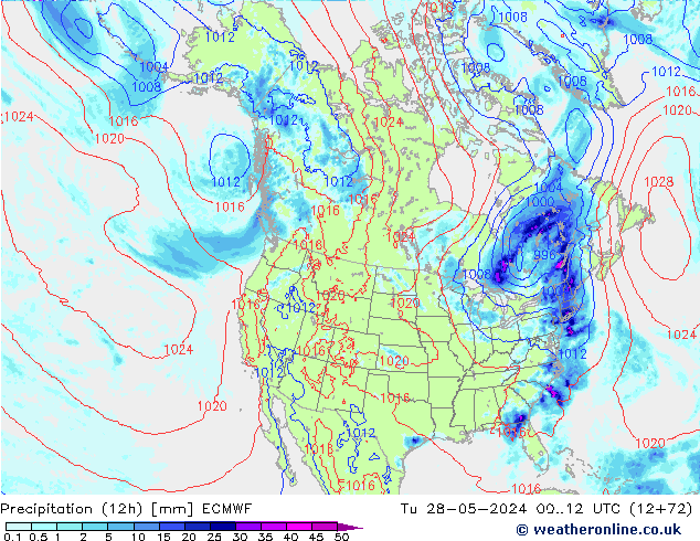 Totale neerslag (12h) ECMWF di 28.05.2024 12 UTC