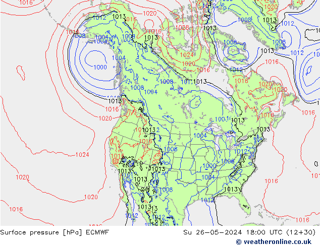 Atmosférický tlak ECMWF Ne 26.05.2024 18 UTC