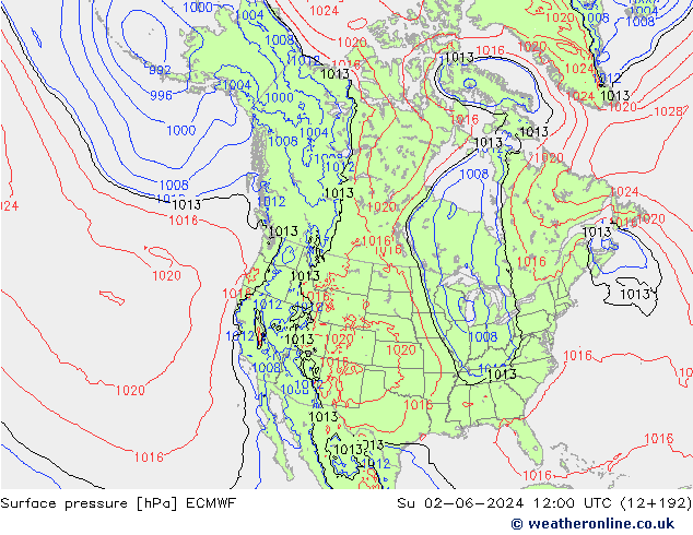 Atmosférický tlak ECMWF Ne 02.06.2024 12 UTC