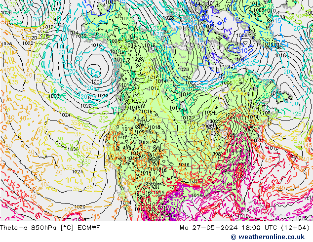 Theta-e 850hPa ECMWF Mo 27.05.2024 18 UTC