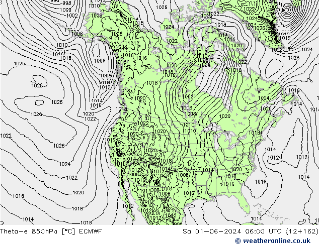 Theta-e 850hPa ECMWF so. 01.06.2024 06 UTC