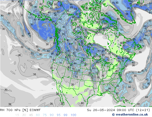 RH 700 hPa ECMWF So 26.05.2024 09 UTC