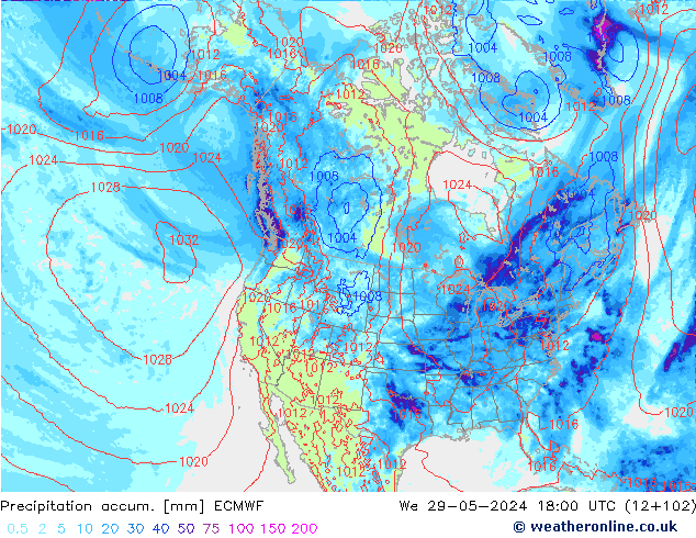 Precipitation accum. ECMWF Qua 29.05.2024 18 UTC