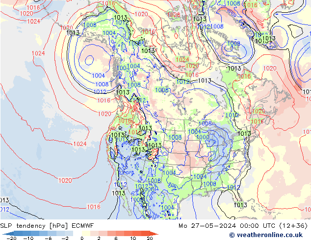 Tendance de pression  ECMWF lun 27.05.2024 00 UTC