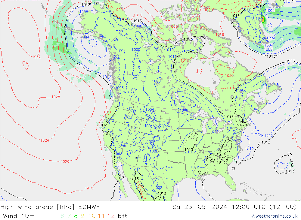 High wind areas ECMWF Sa 25.05.2024 12 UTC