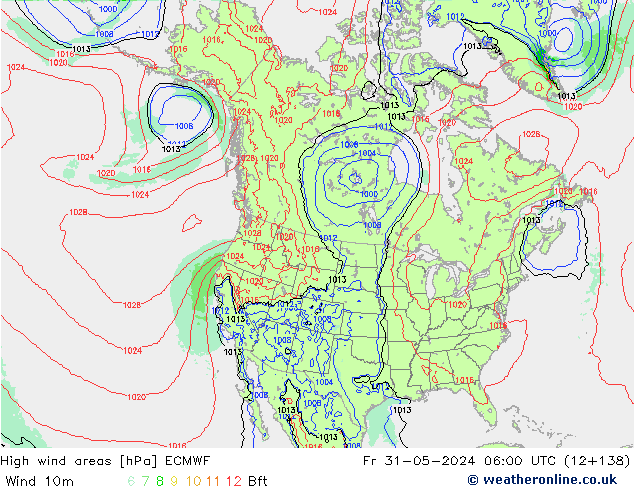 High wind areas ECMWF Fr 31.05.2024 06 UTC